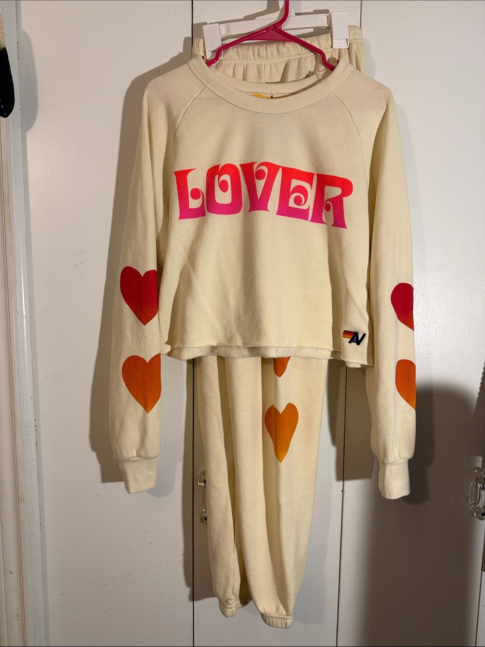 Aviator Nation Cream Set with Pink & Orange 'LOVER' Graphic